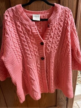 Coral Cable-Knit Button Cardigan